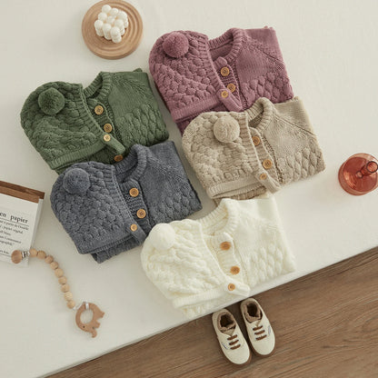 2PCS Infant Winter Outfit – Baby Knitted Jumpsuit with Bear Hat