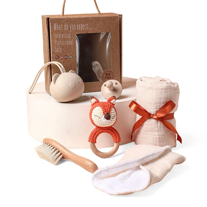 7PCS Baby Gift Set – Cotton Blanket, Towel, Bibs & Toys
