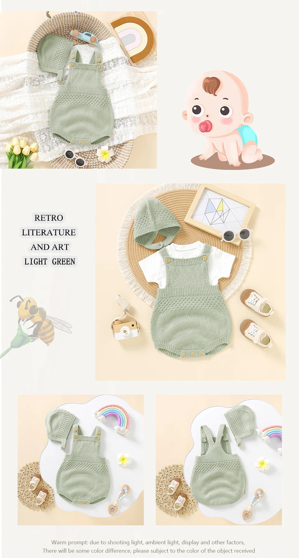Baby Bodysuit Set (2pcs) – Sleeveless Solid Color Romper + Hat