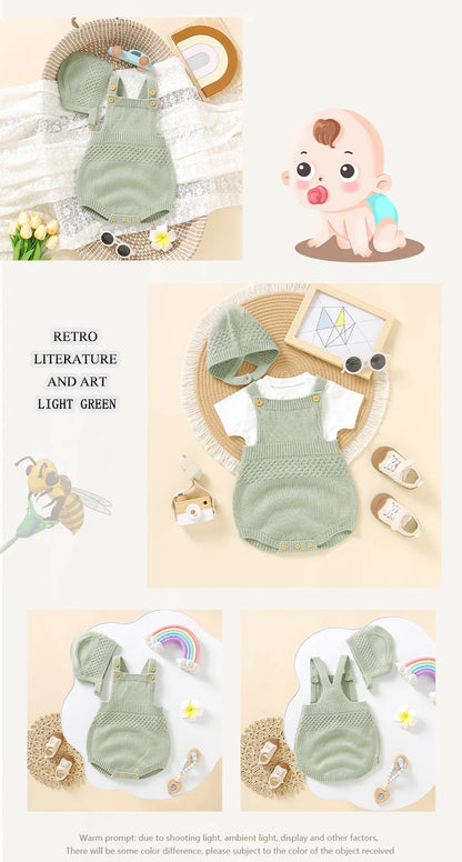Baby Bodysuit Set (2pcs) – Sleeveless Solid Color Romper + Hat