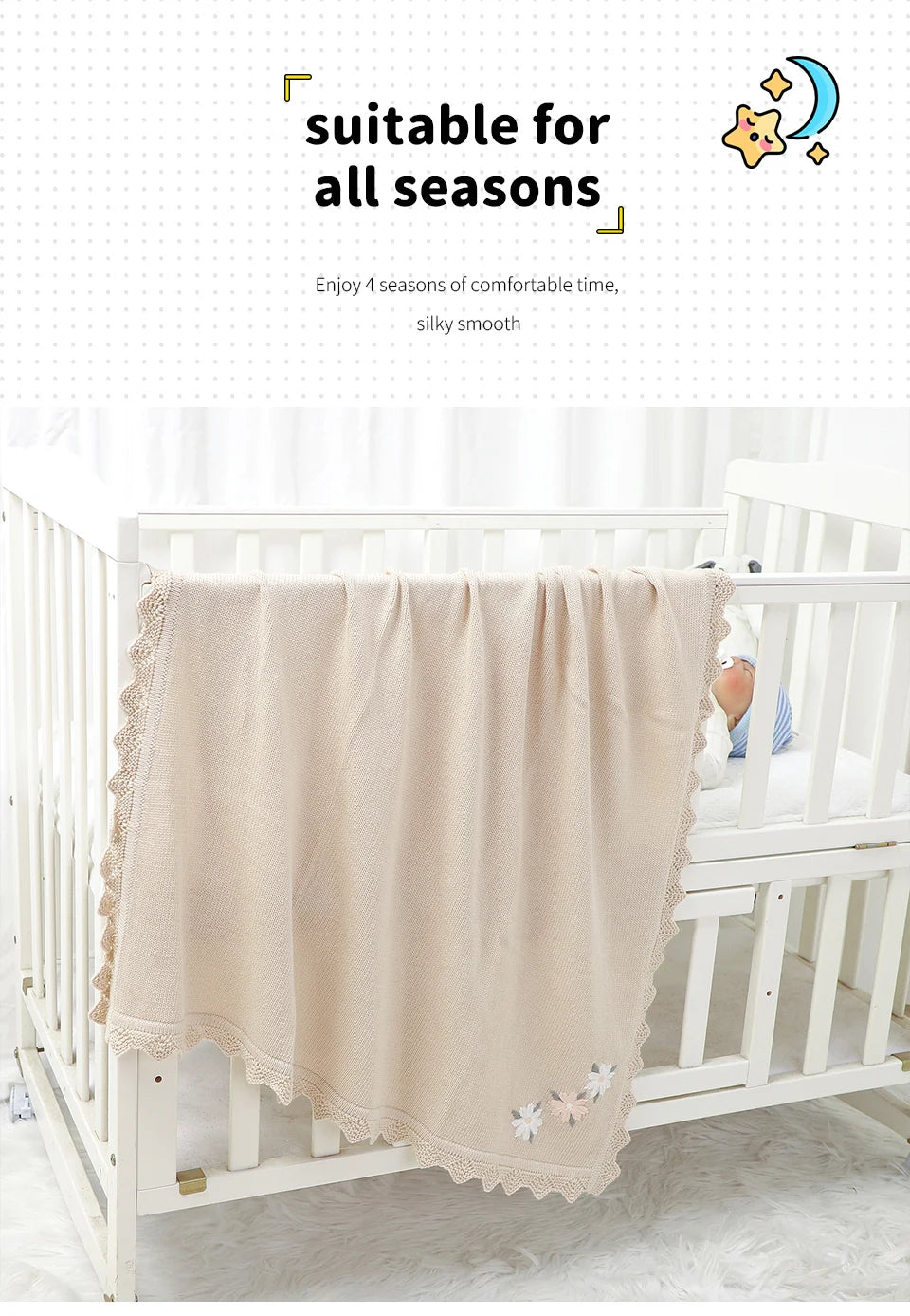Floral Embroidered Baby Cotton Blanket – Knitted Newborn Cover