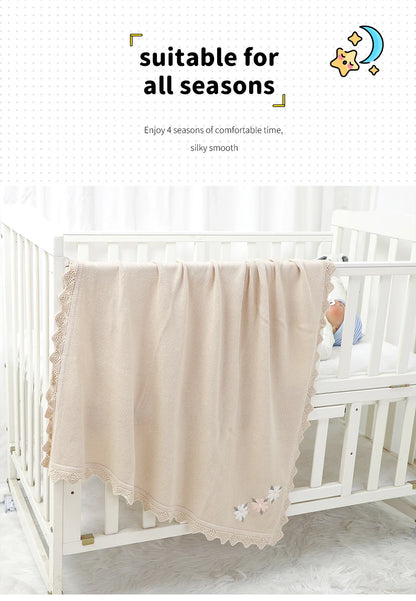 Floral Embroidered Baby Cotton Blanket – Knitted Newborn Cover