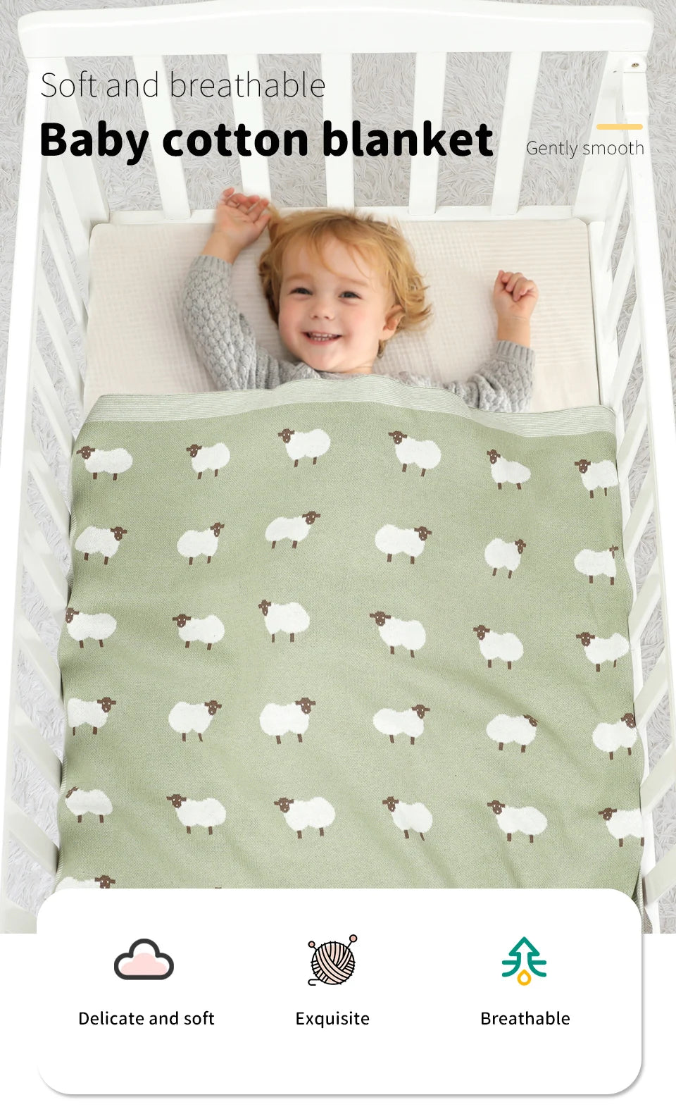 Knitted Baby Cotton Blanket – Newborn Swaddle & Stroller Wrap 90x70cm