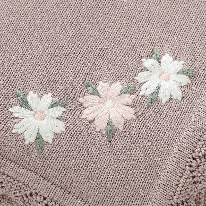 Floral Embroidered Baby Cotton Blanket – Knitted Newborn Cover