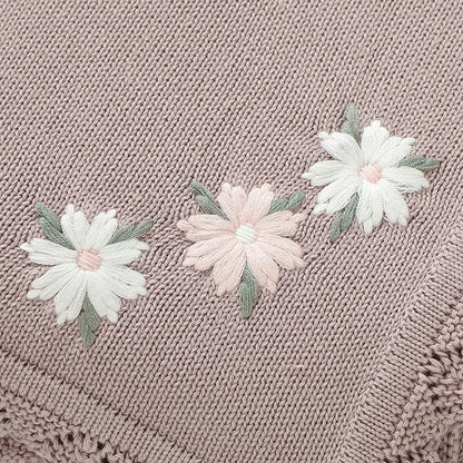 Floral Embroidered Baby Cotton Blanket – Knitted Newborn Cover
