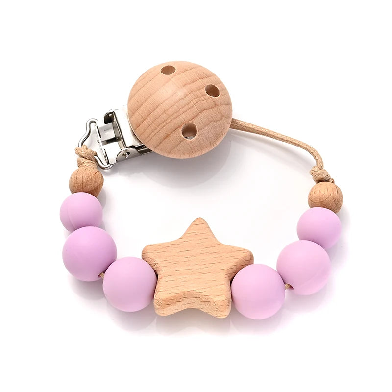 Baby Teething Pacifier Clip with Wooden Beads