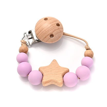 Baby Teething Pacifier Clip with Wooden Beads