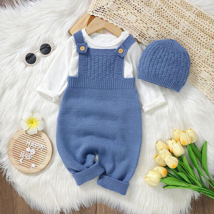 Baby Romper & Hat Set (0–18M) – Solid Color Knitted Outfit - Lumuana