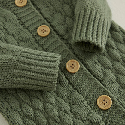 2PCS Infant Winter Outfit – Baby Knitted Jumpsuit with Bear Hat