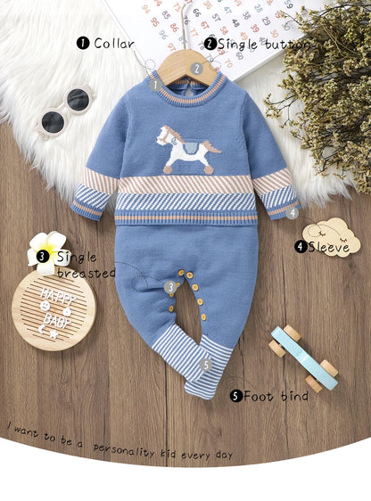Baby Blue Knitted Romper – Long Sleeve One-Piece (0–24M)