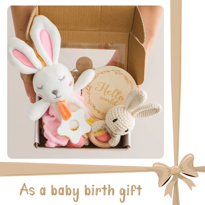 Baby Rattle & Teether Set – Soft Cotton Animal Toy with Crochet Sensory Doll