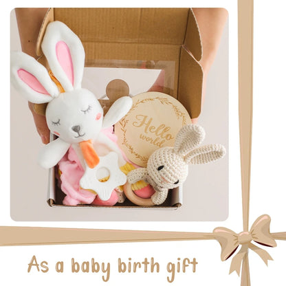 Baby Rattle & Teether Set – Soft Cotton Animal Toy with Crochet Sensory Doll