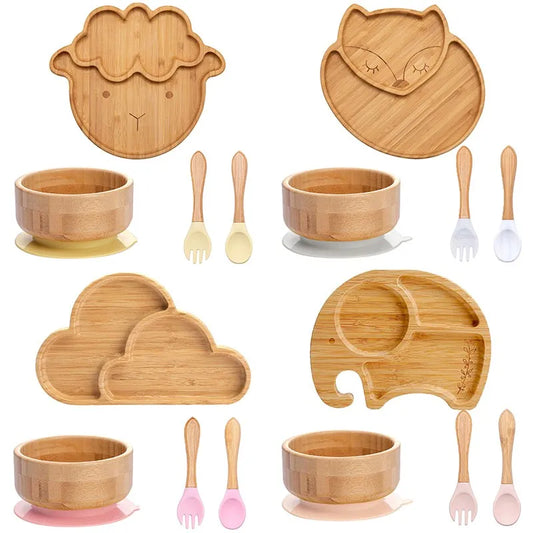 4-Piece Baby Bamboo Suction Plate Set