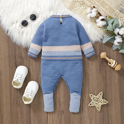 Baby Blue Knitted Romper – Long Sleeve One-Piece (0–24M)