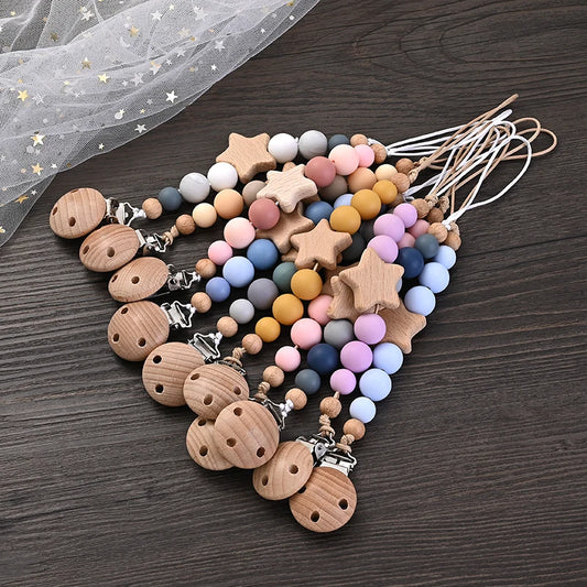 Baby Teething Pacifier Clip with Wooden Beads