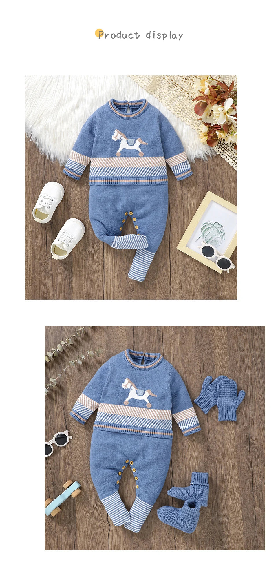 Baby Blue Knitted Romper – Long Sleeve One-Piece (0–24M)