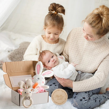 Baby Rattle & Teether Set – Soft Cotton Animal Toy with Crochet Sensory Doll