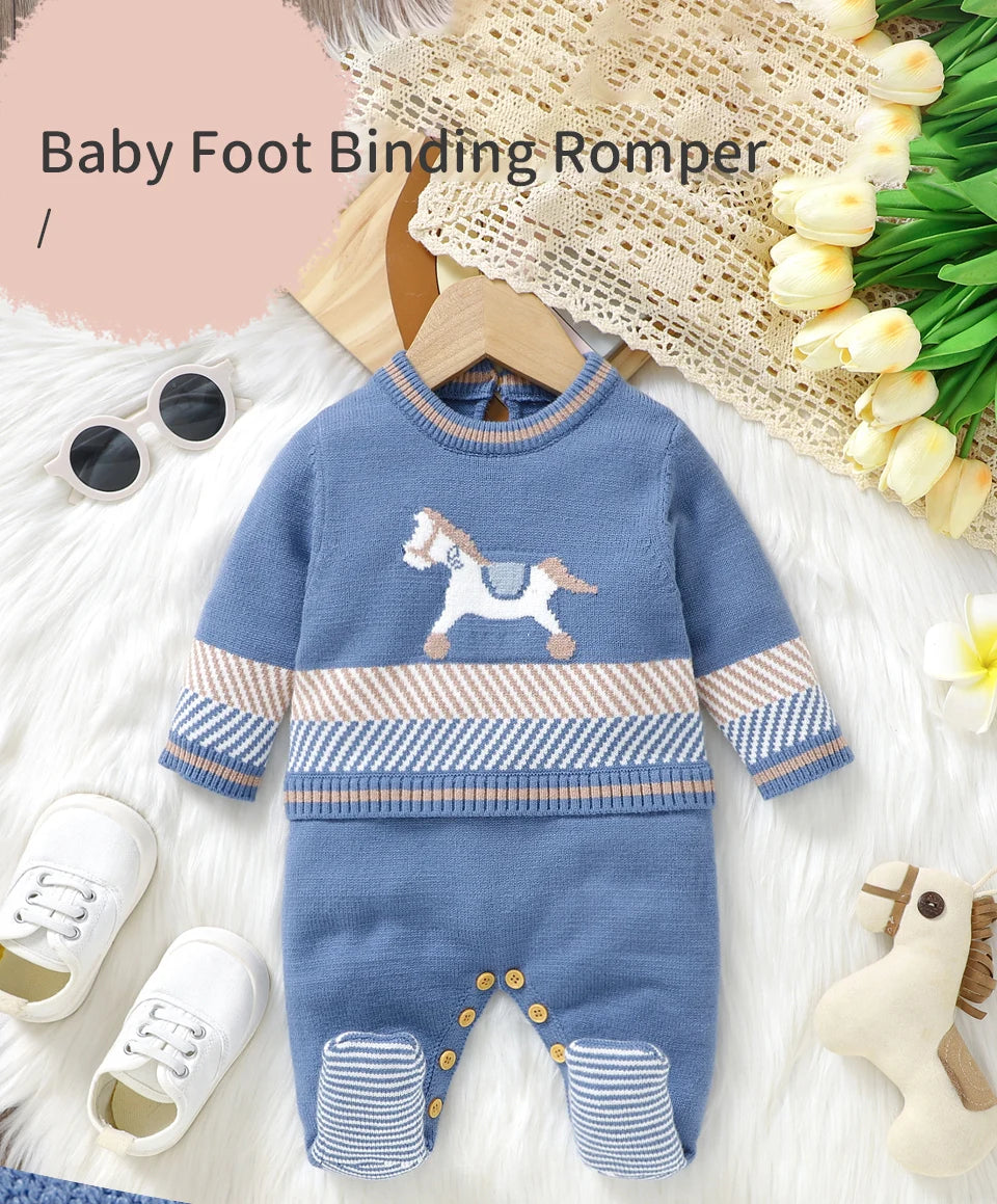 Baby Blue Knitted Romper – Long Sleeve One-Piece (0–24M)