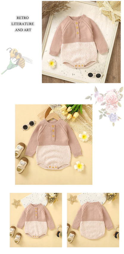 Newborn & Infant Jumpsuit – Knitted Long Sleeve Onesie