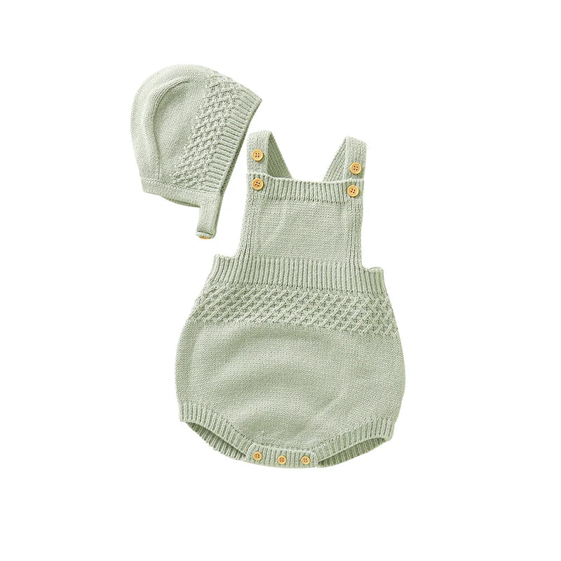 Baby Bodysuit Set (2pcs) – Sleeveless Solid Color Romper + Hat