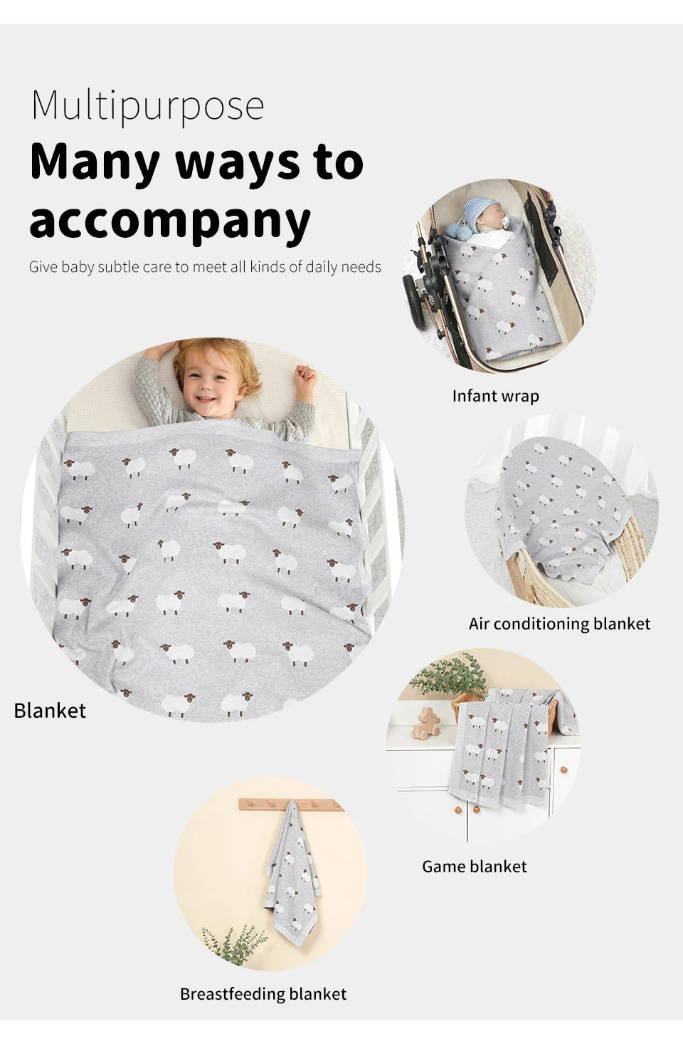 Knitted Baby Cotton Blanket – Newborn Swaddle & Stroller Wrap 90x70cm