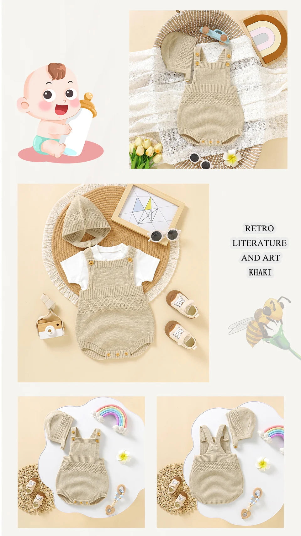 Baby Bodysuit Set (2pcs) – Sleeveless Solid Color Romper + Hat