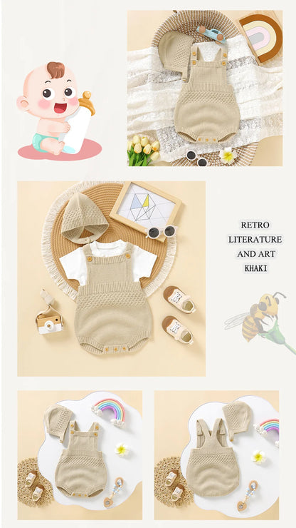 Baby Bodysuit Set (2pcs) – Sleeveless Solid Color Romper + Hat