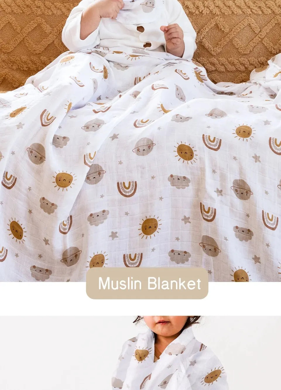 Baby Muslin Swaddle Blanket – Bamboo Cotton 120×110cm