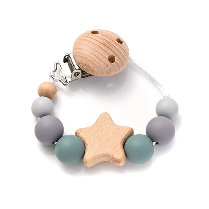 Baby Teething Pacifier Clip with Wooden Beads
