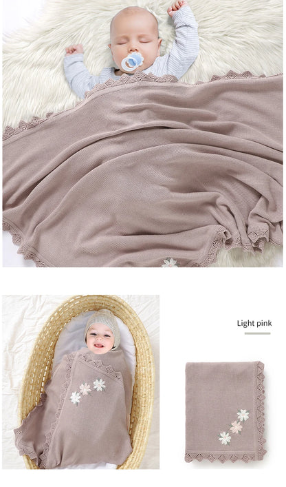 Floral Embroidered Baby Cotton Blanket – Knitted Newborn Cover