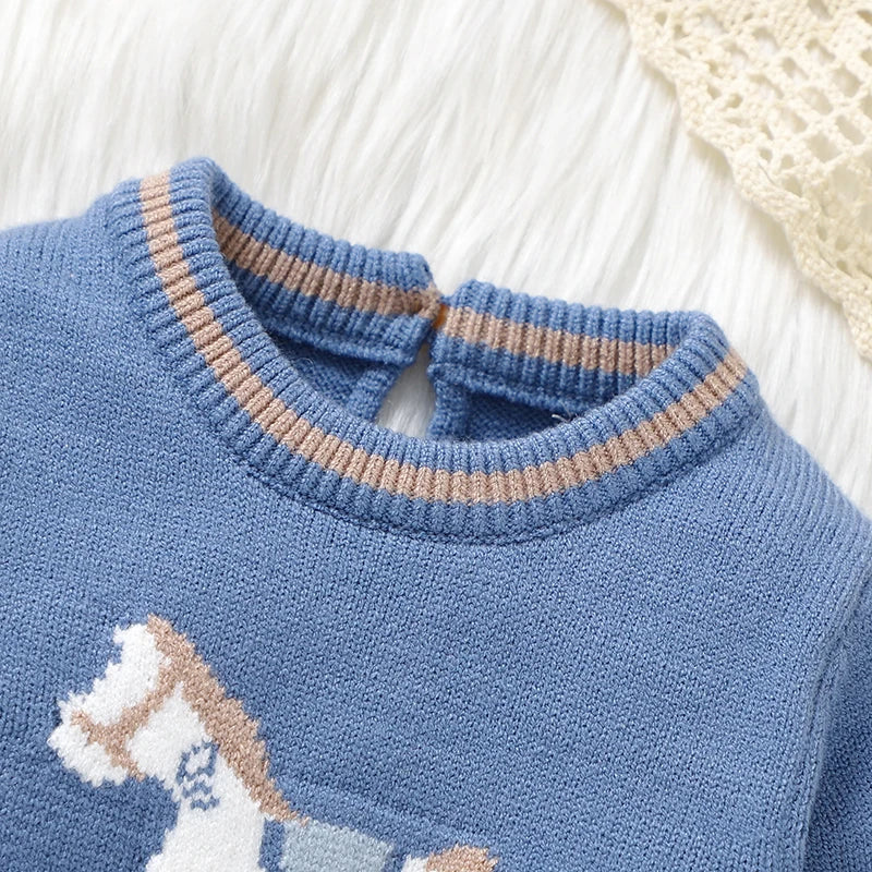 Baby Blue Knitted Romper – Long Sleeve One-Piece (0–24M)