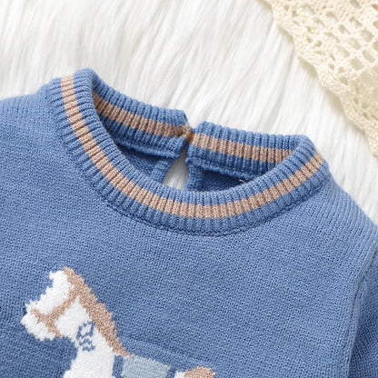 Baby Blue Knitted Romper – Long Sleeve One-Piece (0–24M)