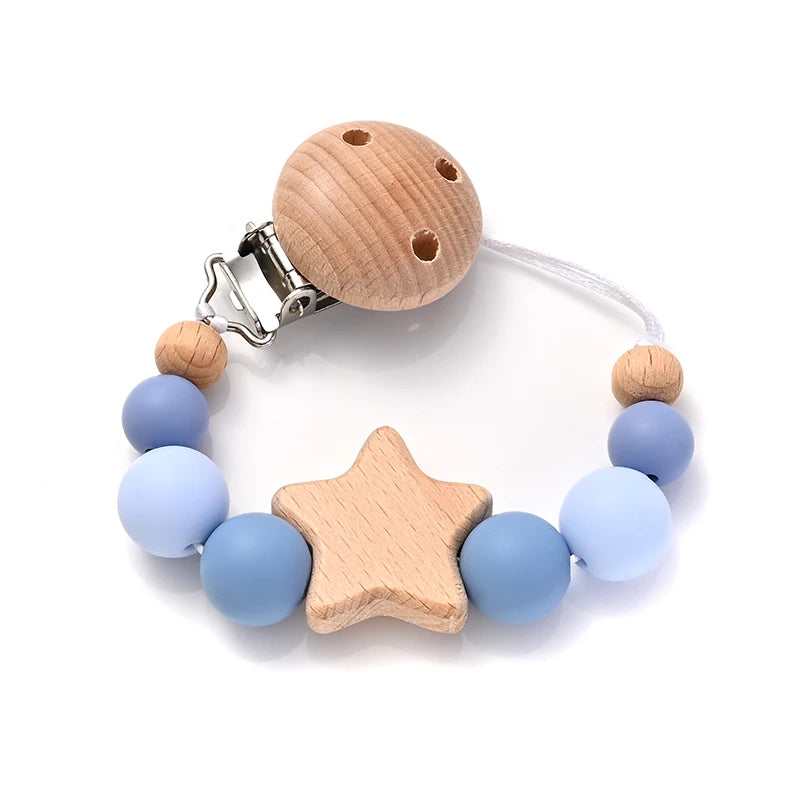 Baby Teething Pacifier Clip with Wooden Beads