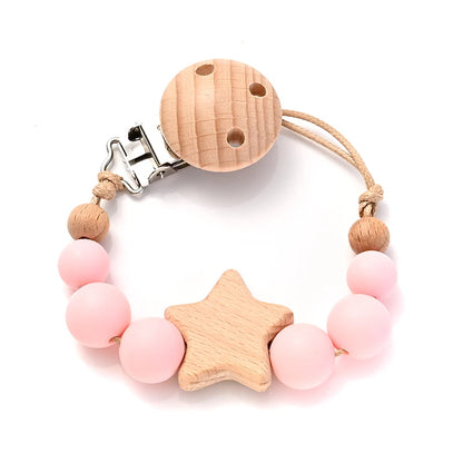 Baby Teething Pacifier Clip with Wooden Beads