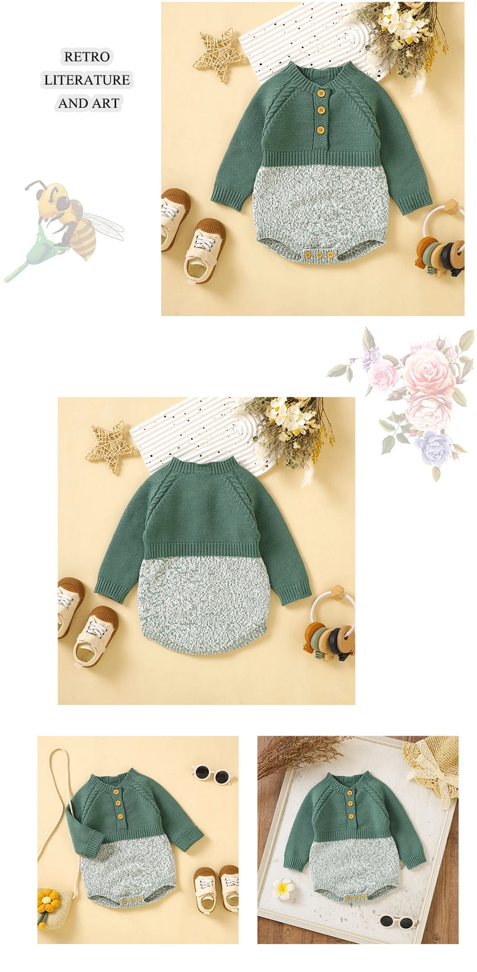 Newborn & Infant Jumpsuit – Knitted Long Sleeve Onesie