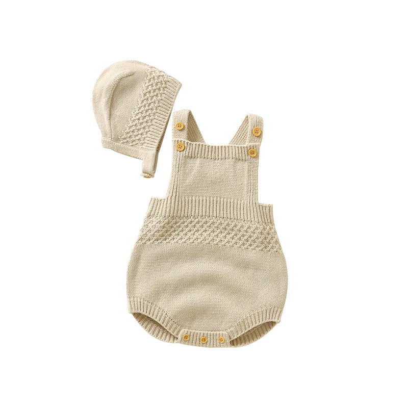Baby Bodysuit Set (2pcs) – Sleeveless Solid Color Romper + Hat