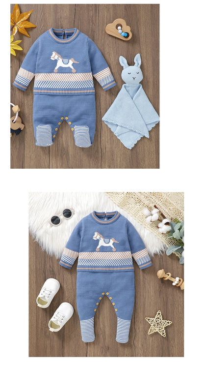 Baby Blue Knitted Romper – Long Sleeve One-Piece (0–24M)