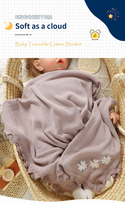 Floral Embroidered Baby Cotton Blanket – Knitted Newborn Cover