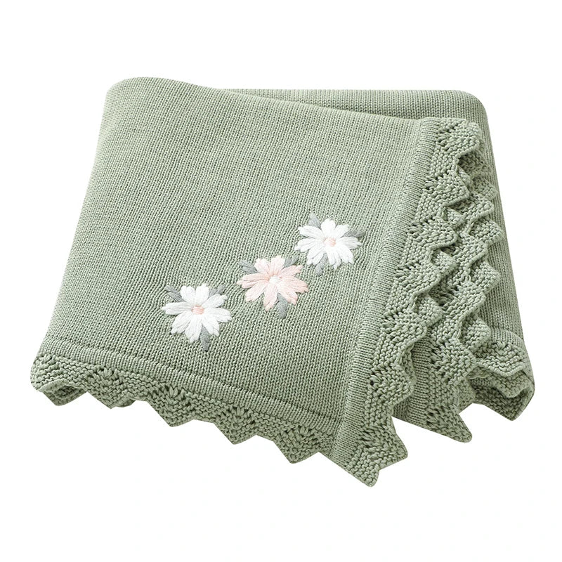 Floral Embroidered Baby Cotton Blanket – Knitted Newborn Cover