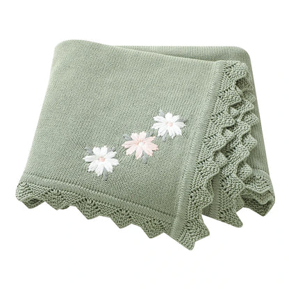Floral Embroidered Baby Cotton Blanket – Knitted Newborn Cover