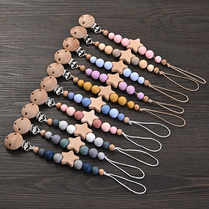 Baby Teething Pacifier Clip with Wooden Beads