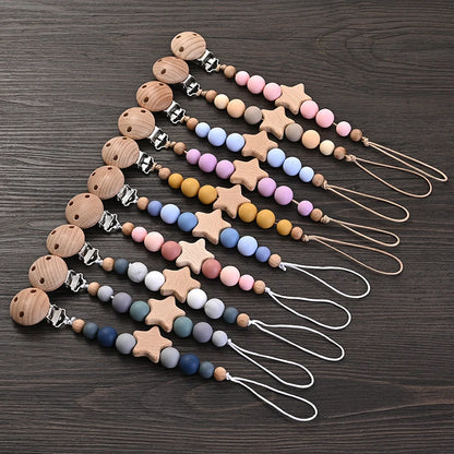 Baby Teething Pacifier Clip with Wooden Beads
