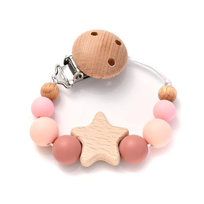 Baby Teething Pacifier Clip with Wooden Beads