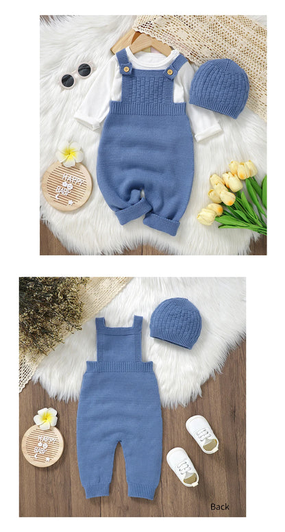 Baby Romper & Hat Set (0–18M) – Solid Color Knitted Outfit - Lumuana