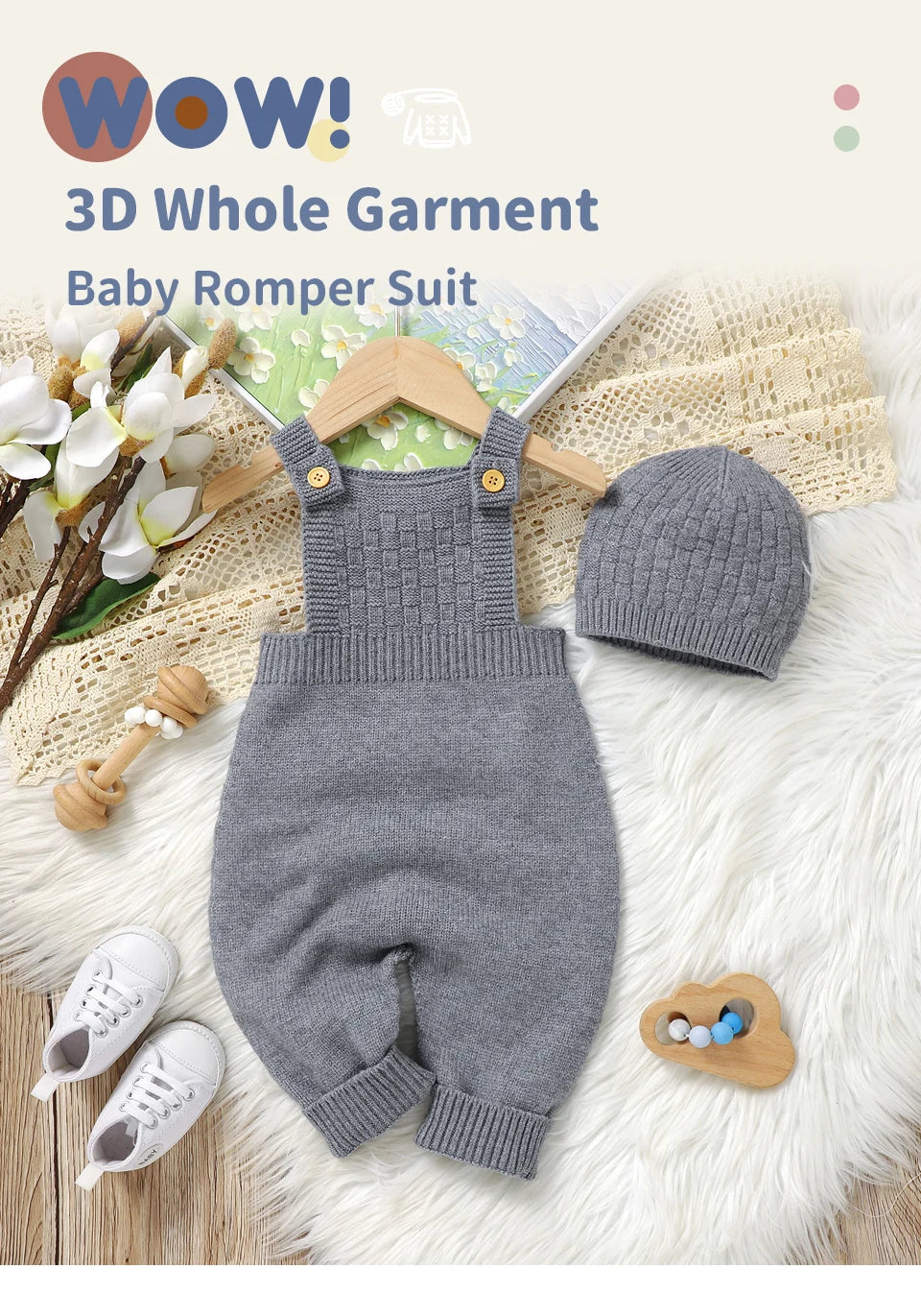 Baby Romper & Hat Set (0–18M) – Solid Color Knitted Outfit - Lumuana