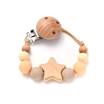 Baby Teething Pacifier Clip with Wooden Beads