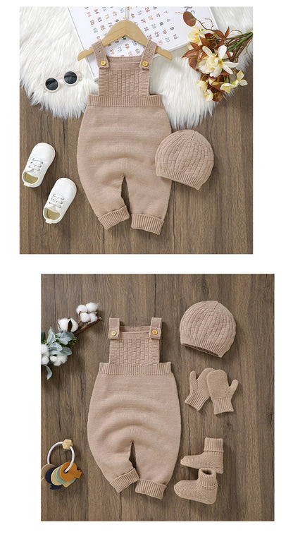 Baby Romper & Hat Set (0–18M) – Solid Color Knitted Outfit - Lumuana
