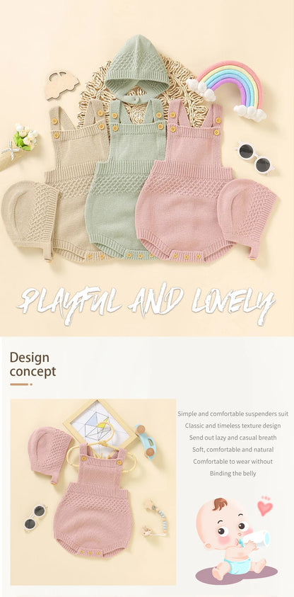 Baby Bodysuit Set (2pcs) – Sleeveless Solid Color Romper + Hat