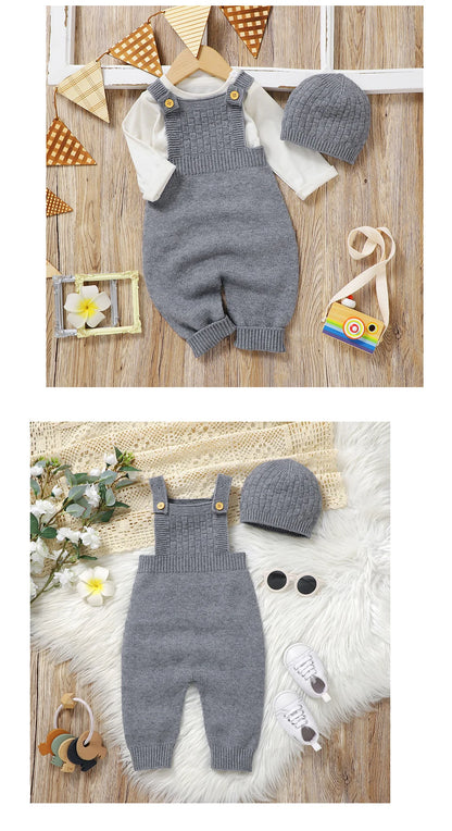 Baby Romper & Hat Set (0–18M) – Solid Color Knitted Outfit - Lumuana