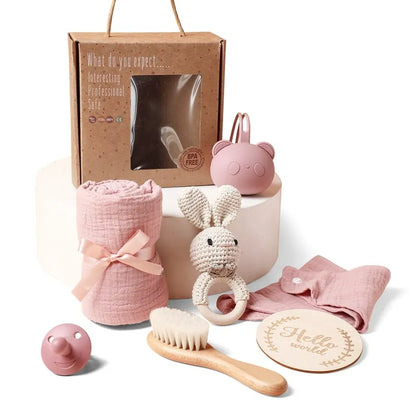 7PCS Baby Gift Set – Cotton Blanket, Towel, Bibs & Toys